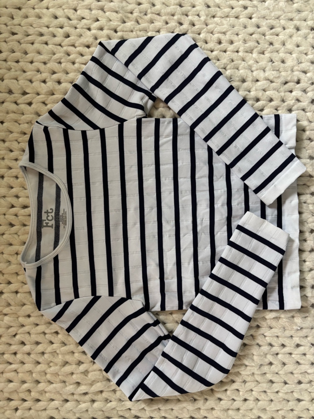 FCT Navy and White Striped Long-Sleeve Crop Top